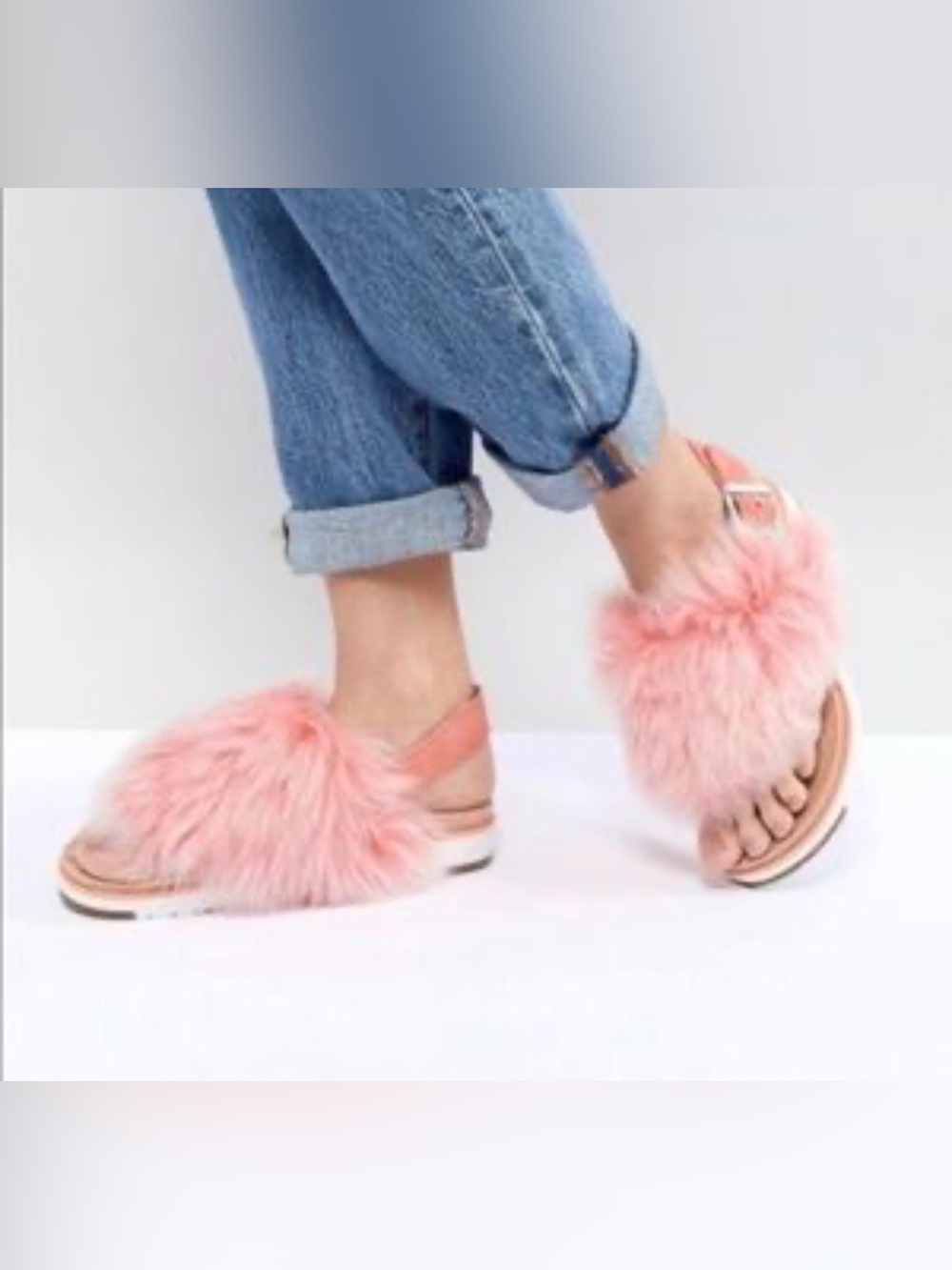 UGG Girls Pink Faux Fur Slide Sandals